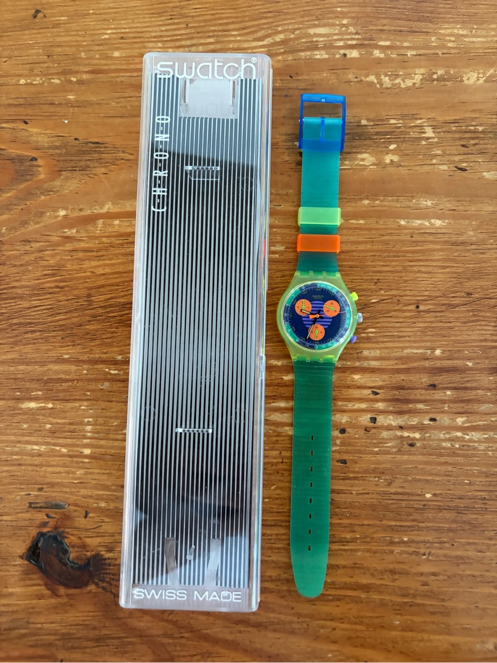 Swatch Chrono Neo Wave Blue & Orange Silicone Strap Watch